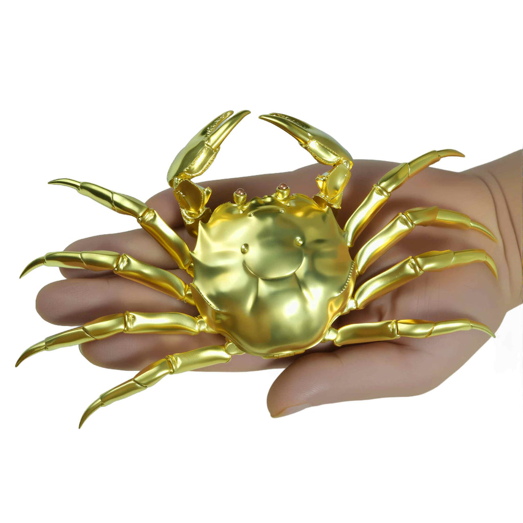 Handmade Solid Brass Crab Figurine – Chinese Feng Shui Wealth Symbol | Fully Articulated Movable Sculpture, Pure Brass Handcrafted Decor, Polished without Coating for Natural Golden Shine