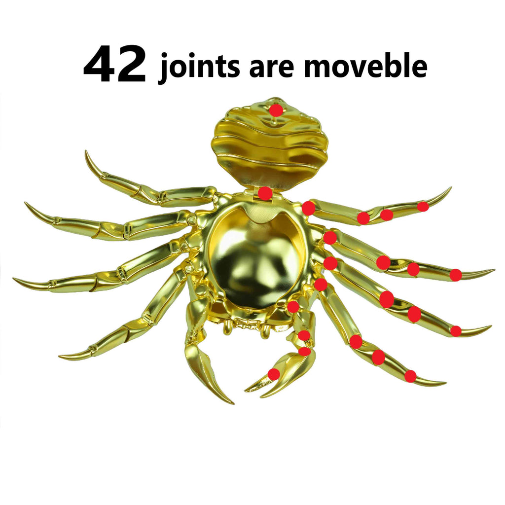 Handmade Solid Brass Crab Figurine – Chinese Feng Shui Wealth Symbol | Fully Articulated Movable Sculpture, Pure Brass Handcrafted Decor, Polished without Coating for Natural Golden Shine