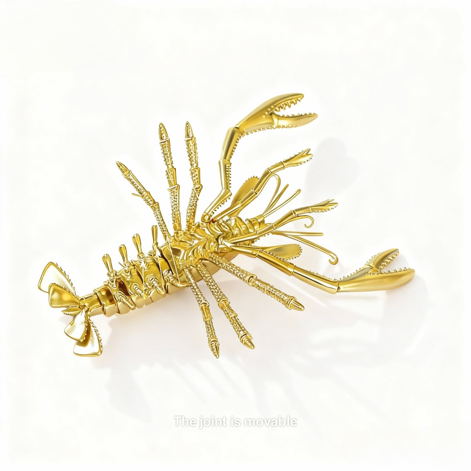 Handcrafted Solid Brass Lobster Statue – Chinese Feng Shui Symbol of Wealth | Articulated Sculpture, Pure Brass Handmade Decoration, Polished Finish without Coating, Exhibiting Natural Golden Luster